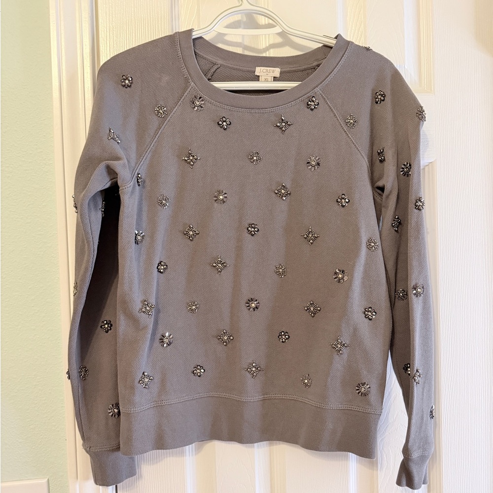 J. Crew Lilac Embellished Beaded Crew Neck Sweatshirt XS